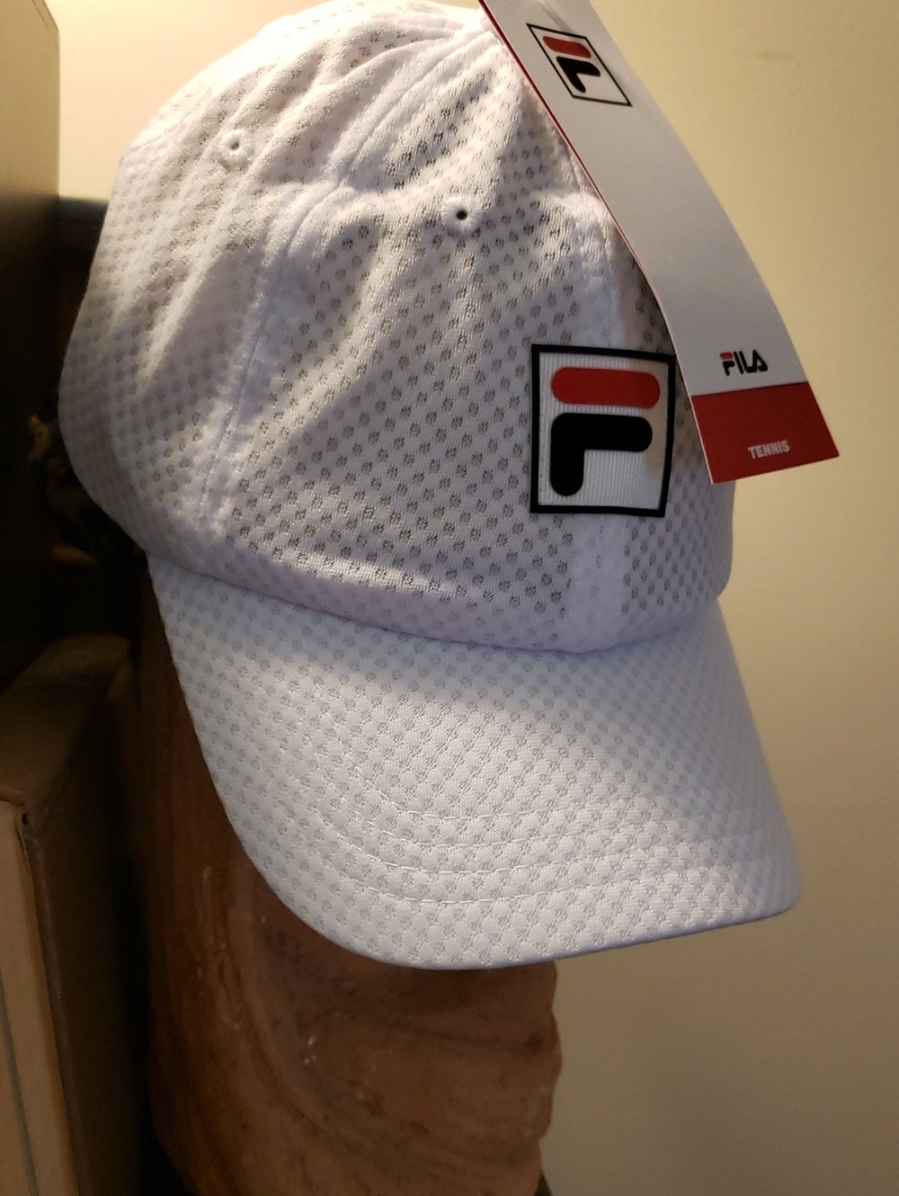 Fila White Mesh Cap with Red and Black Logo